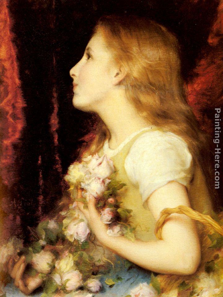 Etienne Adolphe Piot A Young Girl with a Basket of Flowers